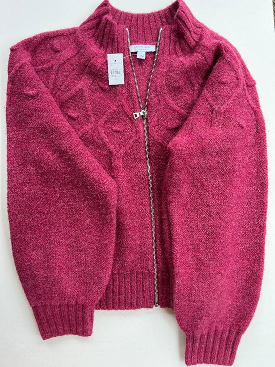 Ann Taylor Sweaters - Ann Taylor Weekend Cable Bomber Sweater Jacket sz XL pink/raspberry zip front